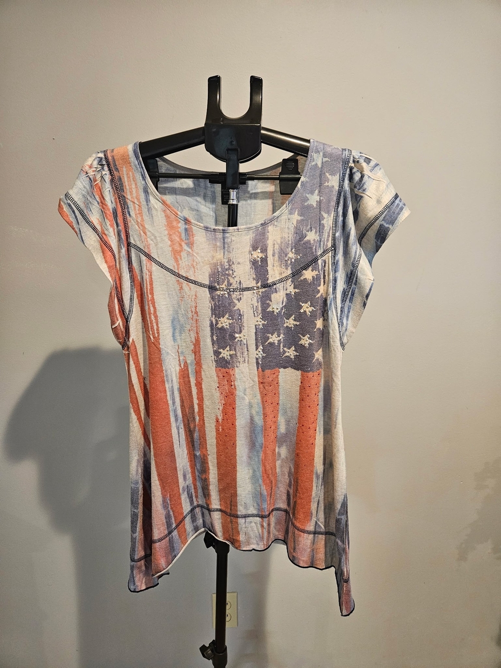 Style & Co. Short Sleeve Flag Tee in Red, White & Blue Wash